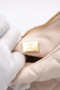 CHANEL 23P Ecru Light Beige Lambskin Quilted Small Hobo Bag
