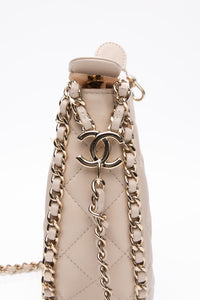 CHANEL 23P Ecru Light Beige Lambskin Quilted Small Hobo Bag