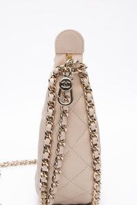 CHANEL 23P Ecru Light Beige Lambskin Quilted Small Hobo Bag