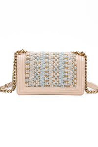 CHANEL Medium Blue Braided Tweed Calfskin Boy Bag