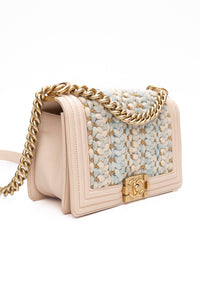 CHANEL Medium Blue Braided Tweed Calfskin Boy Bag