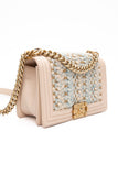 CHANEL Medium Blue Braided Tweed Calfskin Boy Bag