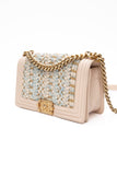 CHANEL Medium Blue Braided Tweed Calfskin Boy Bag