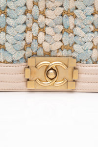 CHANEL Medium Blue Braided Tweed Calfskin Boy Bag
