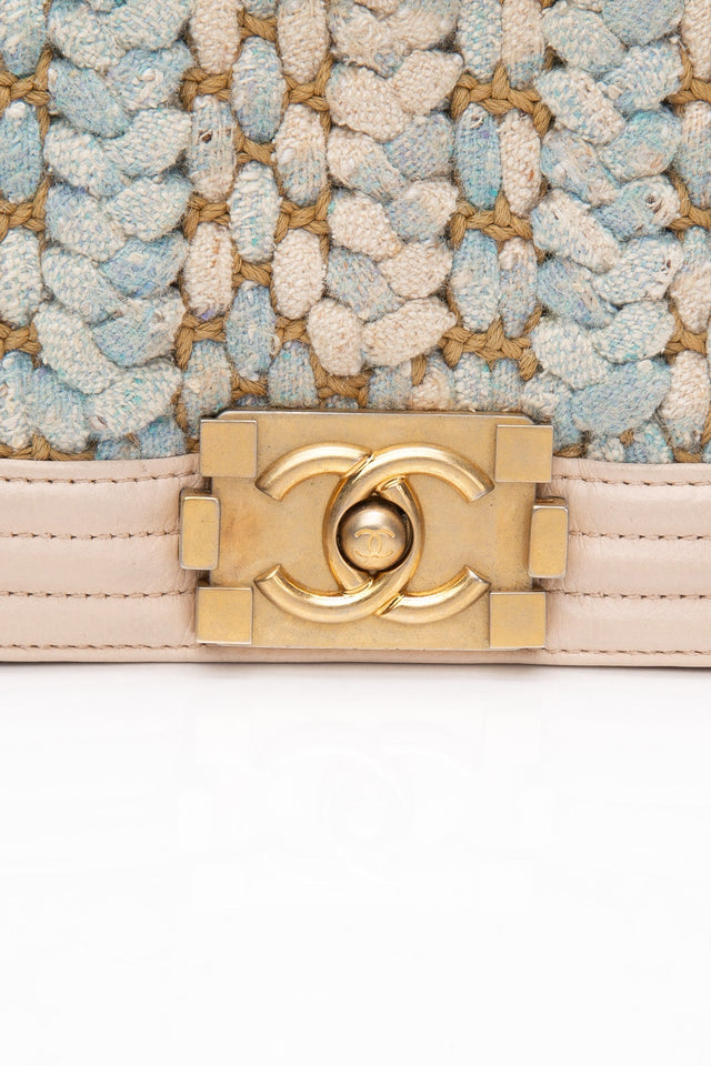 CHANEL Medium Blue Braided Tweed Calfskin Boy Bag