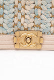 CHANEL Medium Blue Braided Tweed Calfskin Boy Bag
