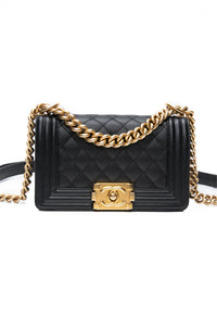 CHANEL Black Caviar Quilted Boy Small Flap Bag