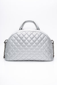CHANEL Silver Metallic Calfskin Quilted Medium Airlines Round Trip Bowling Bag