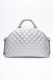 CHANEL Silver Metallic Calfskin Quilted Medium Airlines Round Trip Bowling Bag