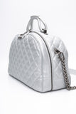 CHANEL Silver Metallic Calfskin Quilted Medium Airlines Round Trip Bowling Bag