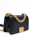 CHANEL Black Caviar Quilted Boy Small Flap Bag