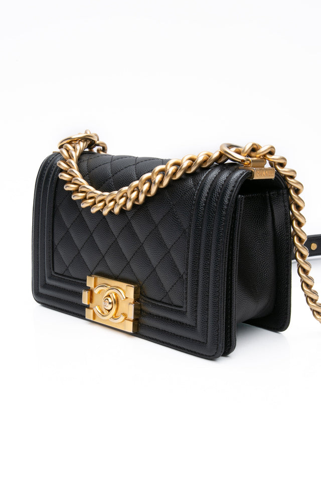 CHANEL Black Caviar Quilted Boy Small Flap Bag