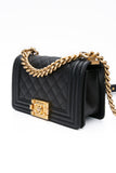CHANEL Black Caviar Quilted Boy Small Flap Bag