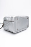 CHANEL Silver Metallic Calfskin Quilted Medium Airlines Round Trip Bowling Bag