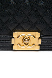 CHANEL Black Caviar Quilted Boy Small Flap Bag