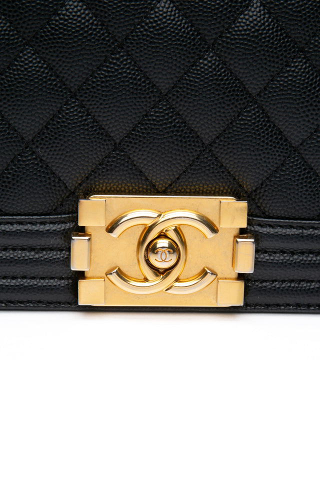CHANEL Black Caviar Quilted Boy Small Flap Bag
