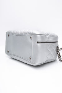 CHANEL Silver Metallic Calfskin Quilted Medium Airlines Round Trip Bowling Bag