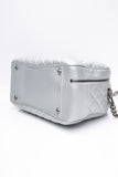 CHANEL Silver Metallic Calfskin Quilted Medium Airlines Round Trip Bowling Bag