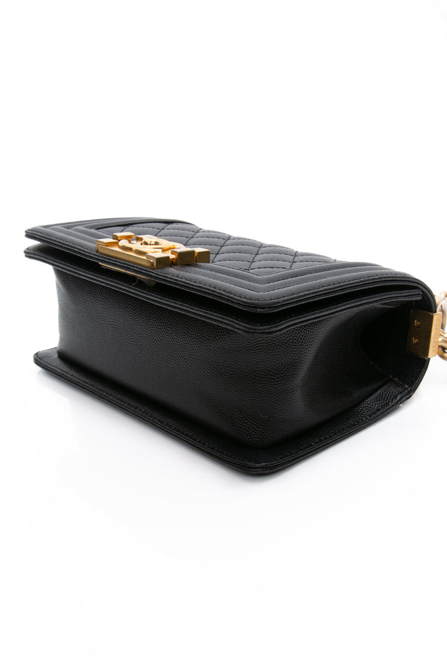 CHANEL Black Caviar Quilted Boy Small Flap Bag