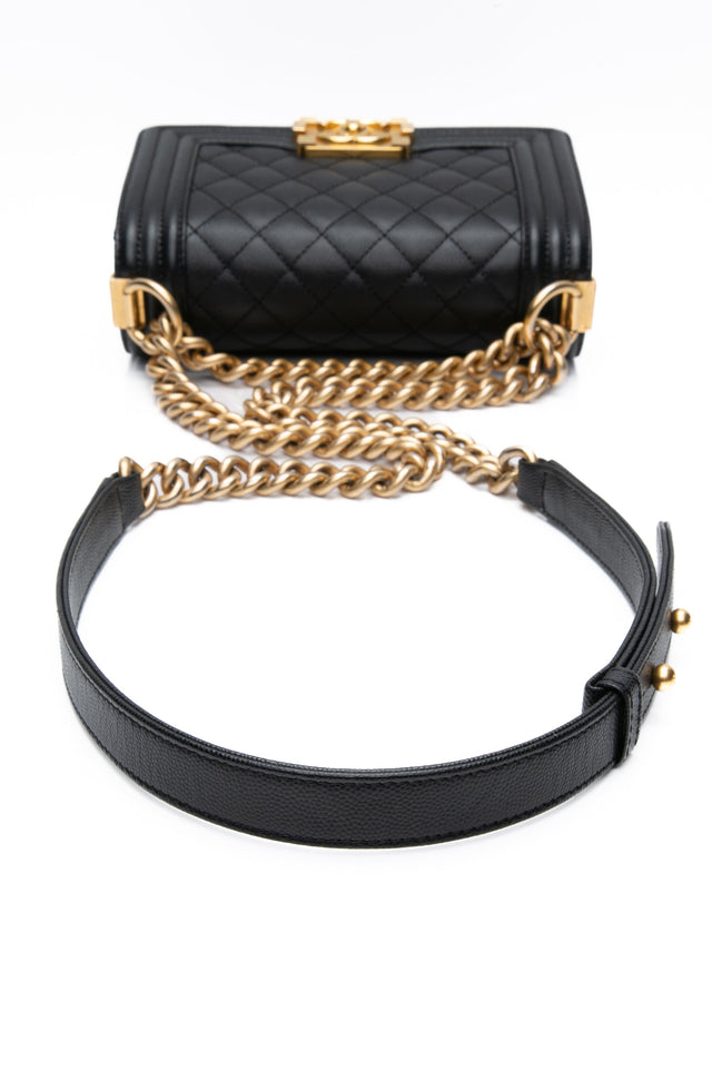 CHANEL Black Caviar Quilted Boy Small Flap Bag