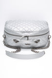CHANEL Silver Metallic Calfskin Quilted Medium Airlines Round Trip Bowling Bag