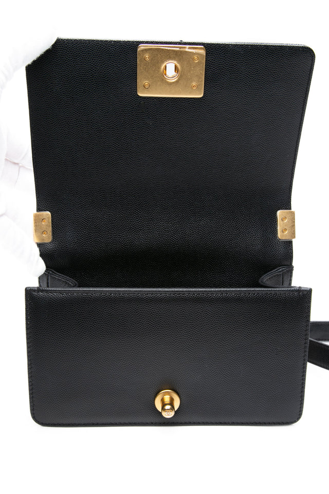 CHANEL Black Caviar Quilted Boy Small Flap Bag