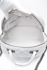 CHANEL Silver Metallic Calfskin Quilted Medium Airlines Round Trip Bowling Bag