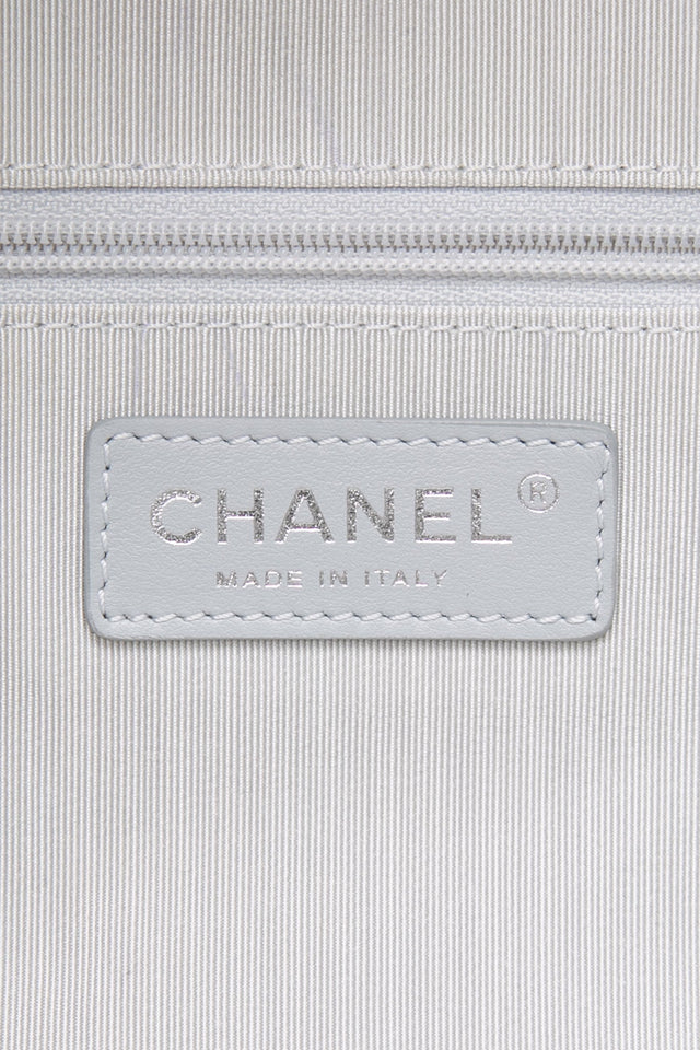 CHANEL Silver Metallic Calfskin Quilted Medium Airlines Round Trip Bowling Bag