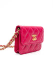 CHANEL Hot Pink Caviar Quilted Twist Your Buttons Coin Purse with Chain Crossbody Bag
