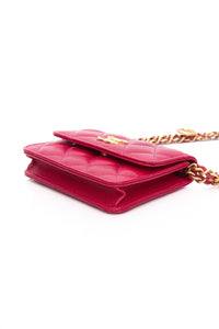 CHANEL Hot Pink Caviar Quilted Twist Your Buttons Coin Purse with Chain Crossbody Bag
