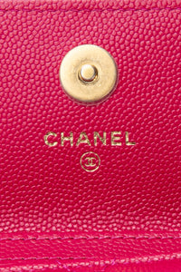 CHANEL Hot Pink Caviar Quilted Twist Your Buttons Coin Purse with Chain Crossbody Bag
