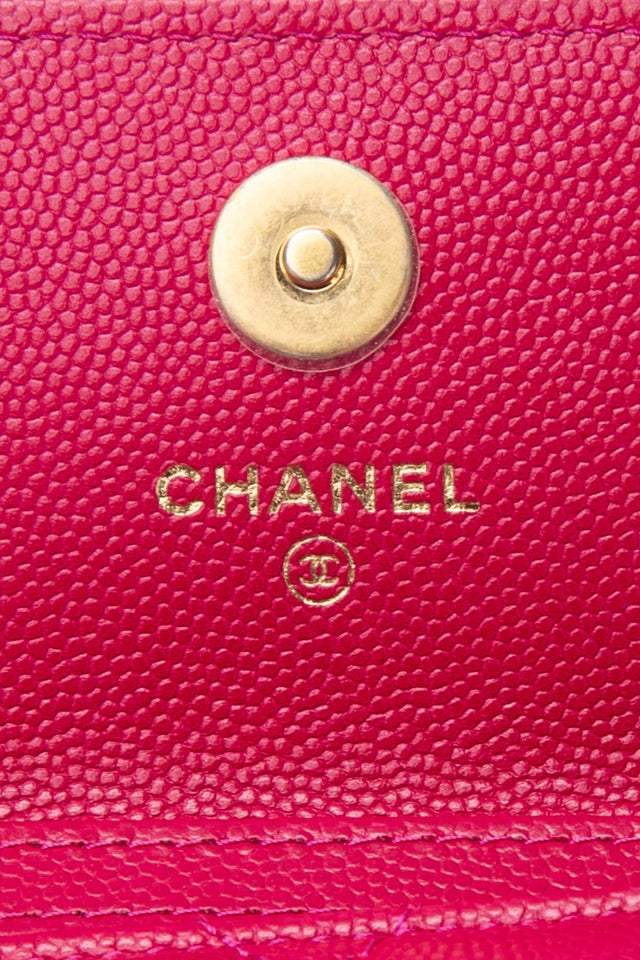 CHANEL Hot Pink Caviar Quilted Twist Your Buttons Coin Purse with Chain Crossbody Bag