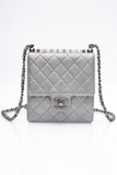 CHANEL Silver Metallic Goatskin Quilted Chic Pearls Flap Bag