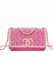 CHANEL Pink Filigree Flap Bag Quilted Tweed Medium