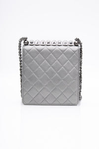 CHANEL Silver Metallic Goatskin Quilted Chic Pearls Flap Bag
