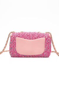 CHANEL Pink Filigree Flap Bag Quilted Tweed Medium