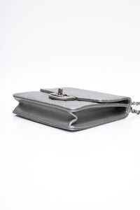 CHANEL Silver Metallic Goatskin Quilted Chic Pearls Flap Bag