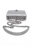 CHANEL Silver Metallic Goatskin Quilted Chic Pearls Flap Bag