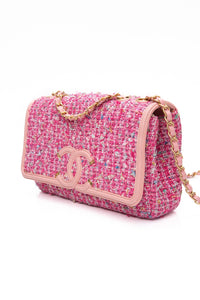 CHANEL Pink Filigree Flap Bag Quilted Tweed Medium