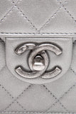 CHANEL Silver Metallic Goatskin Quilted Chic Pearls Flap Bag