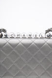 CHANEL Silver Metallic Goatskin Quilted Chic Pearls Flap Bag