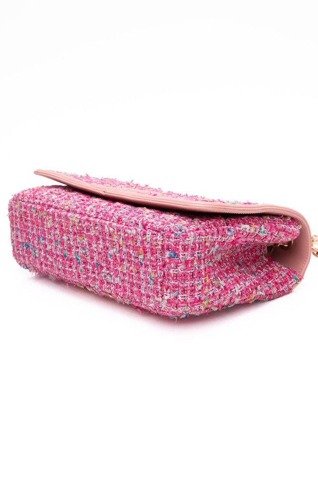 CHANEL Pink Filigree Flap Bag Quilted Tweed Medium