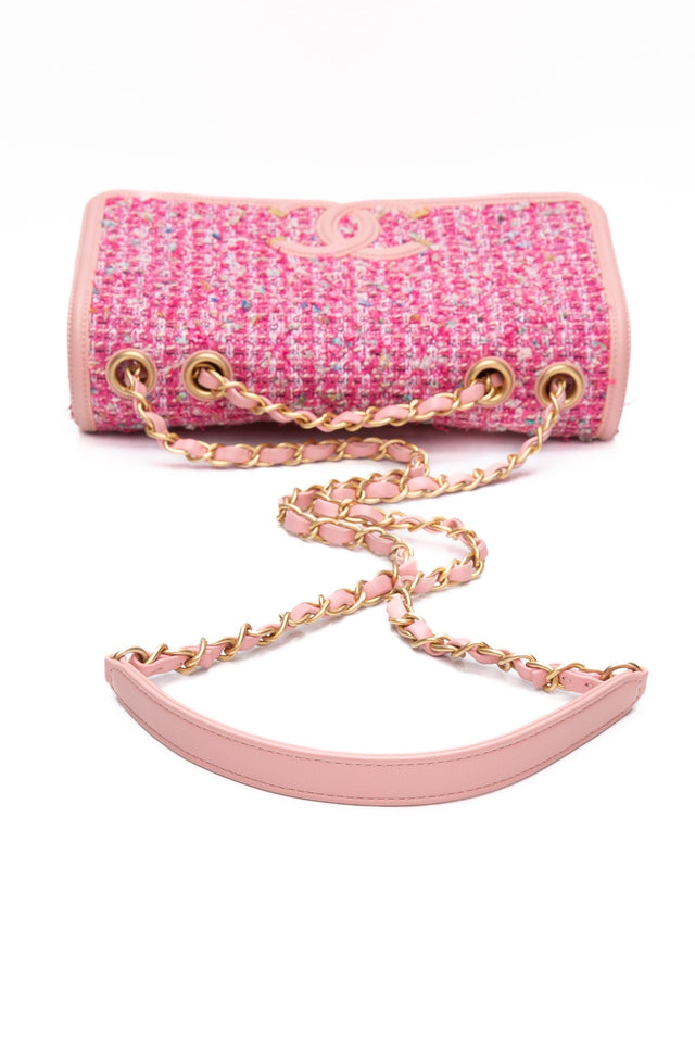 CHANEL Pink Filigree Flap Bag Quilted Tweed Medium