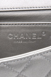CHANEL Silver Metallic Goatskin Quilted Chic Pearls Flap Bag