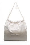 CHANEL 22 White Light Grey Calfskin Quilted Hobo Bag