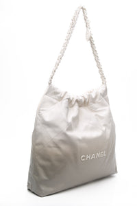CHANEL 22 White Light Grey Calfskin Quilted Hobo Bag