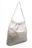 CHANEL 22 White Light Grey Calfskin Quilted Hobo Bag