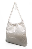 CHANEL 22 White Light Grey Calfskin Quilted Hobo Bag