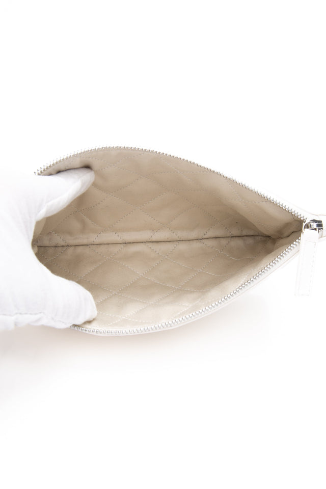 CHANEL 22 White Light Grey Calfskin Quilted Hobo Bag