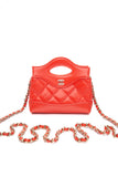 CHANEL Coral Red Shiny Lambskin Quilted Mini 31 Clutch with Chain (New)